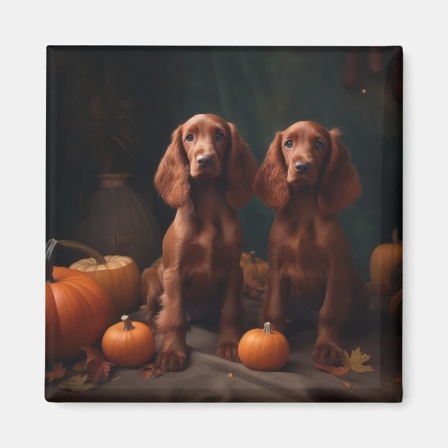 Imã Irlandês Red Setter Puppy Autumn Delight Pumpkin (Frente)
