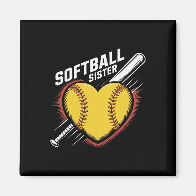 Imã Irmã de Softball Vida Fastpitch Coração Com Morceg (Frente)