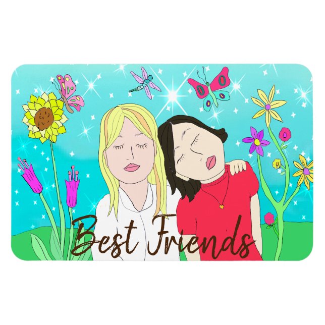 Ímã Irmãs Whimsical Folk Art Palavra desenhada (Horizontal)