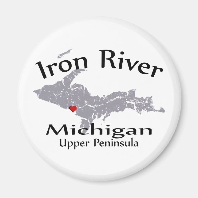 Imã Iron River Michigan Heart Map Design Magnet (Frente)