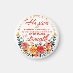 Imã Isaiah 40:29 Ele dá ao poder Escritura Floral Verm