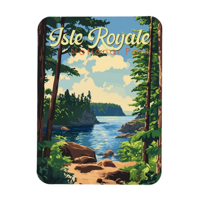 Ímã Isle Royale National Park Ilustration Viagem Art (Vertical)