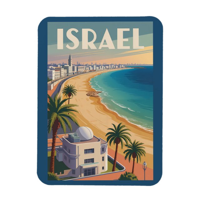 Ímã Israel Tel Aviv Illustration Travel Art Vintage (Vertical)