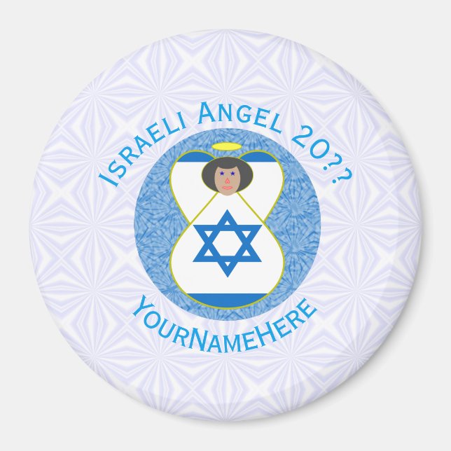 Imã Israelense Flag Angel em azul e branco personaliza (Frente)