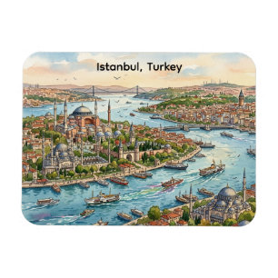 Ímã Istanbul Turquia Hagia Sophia Aquarela 