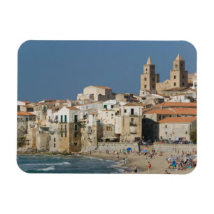 Ímã Itália, Sicília, Cefalu, Cidade View com Duomo d