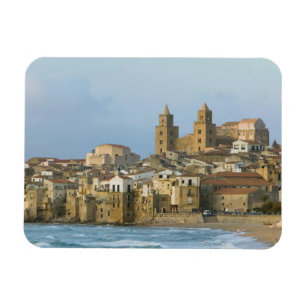 Ímã Itália, Sicília, Cefalù, Vista com Duomo a partir