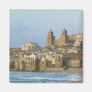 Imã Itália, Sicília, Cefalù, Vista com Duomo a partir 