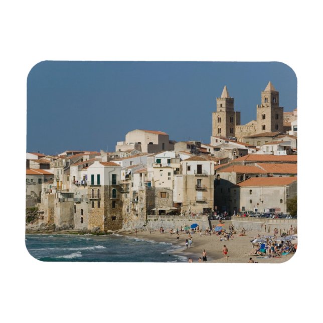 Ímã Itália, Sicília, Cefalù, Vista da cidade com Duomo (Horizontal)