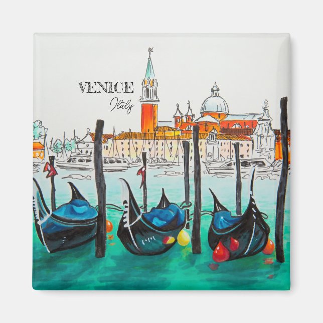 Imã Itália Viagem - Souvenir de aquarela VENICE (Frente)