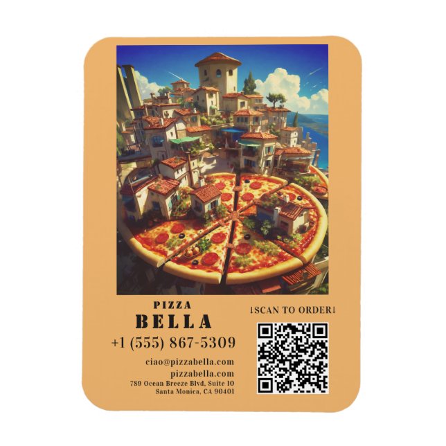 Ímã Italian Pizza Scan to Order QR Code Custom (Vertical)