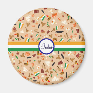 Imã Itens culturais indianos com bandeira e texto