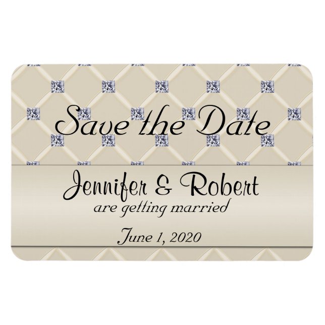 Ímã Ivory Quilted Bling Posh Wedding Salvar Data (Horizontal)