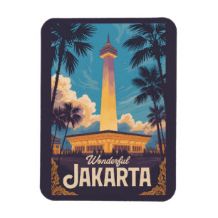 Ímã Jacarta Indonésia Ilustração Viagem Arte Vintage