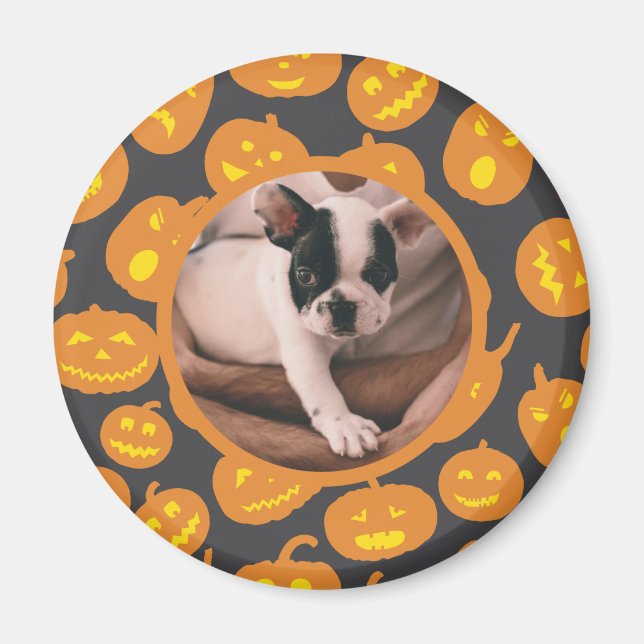 Imã Jack O Lantern Pattern Pumpkins com Pet Photo (Frente)