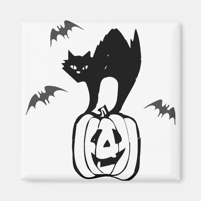 Imã Jack O Lanterna Black Cat Pumpkin Assustador (Frente)