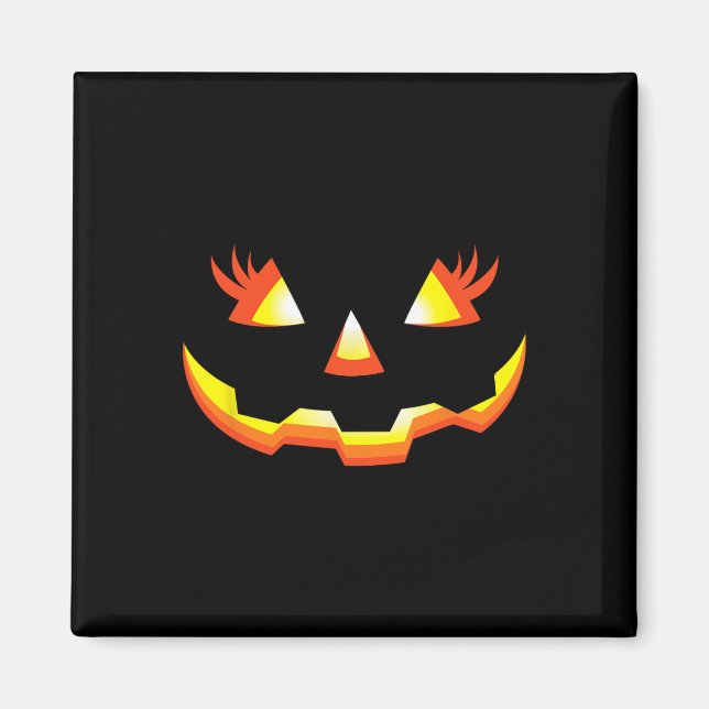 Imã Jack O Lanterna Face Pumpkin Eyelashes Halloween C (Frente)
