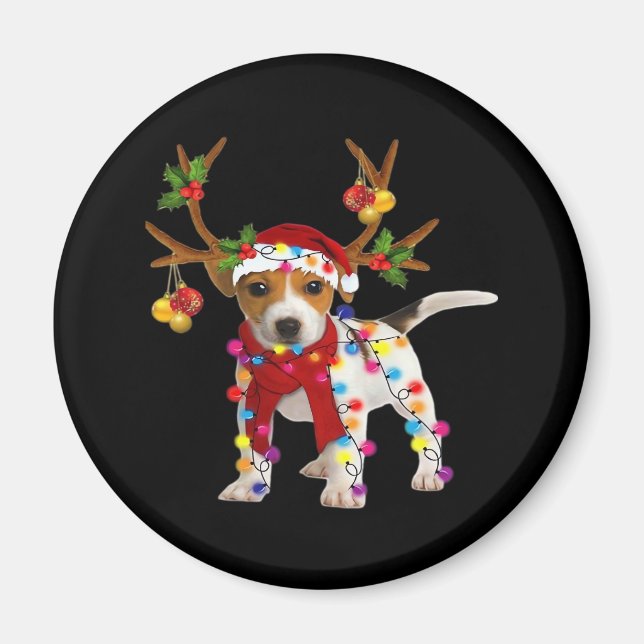 Imã Jack Russell Cachorro Gorgee Reindeer de Natal Luz (Frente)
