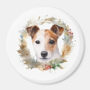 Imã Jack Russell Christmas Wreath Festivo Pup