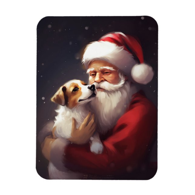Ímã Jack Russell Com Papai Noel Natal Festivo (Vertical)