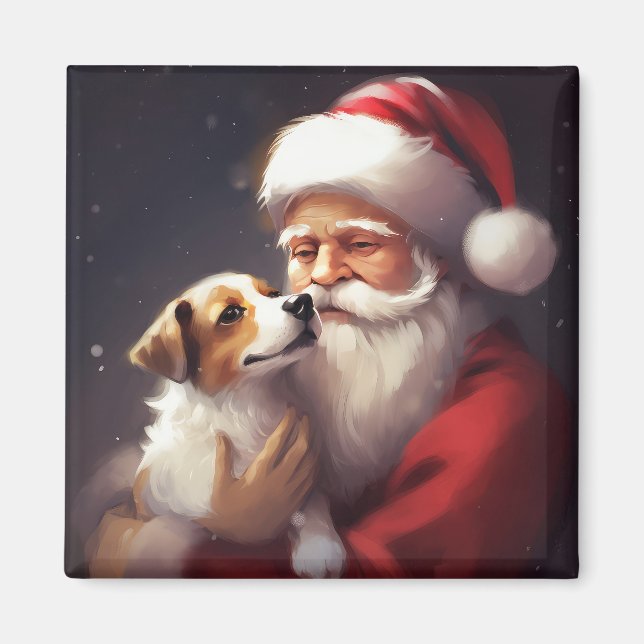 Imã Jack Russell Com Papai Noel Natal Festivo (Frente)