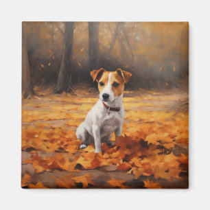 Imã Jack Russell no Outono Folhas Caem Inspiram