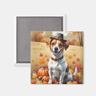 Imã Jack Russell No Outono Folhas de Ação de Graças Ar