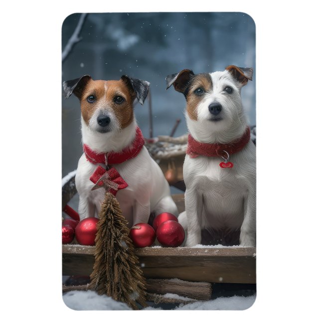 Ímã Jack Russell Snowy Sleigh Decência de Natal (Vertical)
