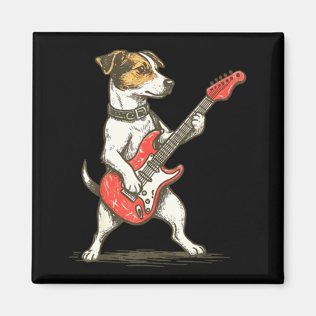 Imã Jack Russell Terrier Dog Playing Guitar Rocker Gui (Frente)