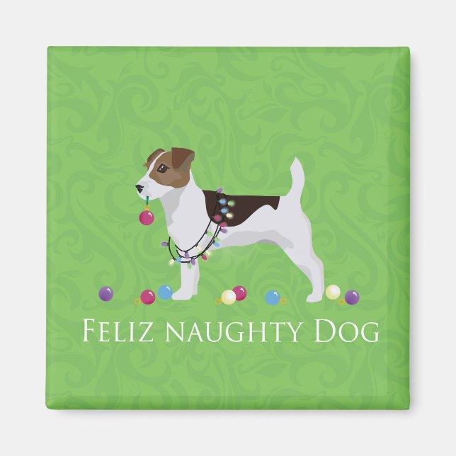 Imã Jack Russell Terrier Feliz Naughn Dog Natal (Frente)