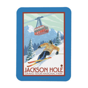Ímã Jackson Hole, esquiador de Wyoming e bonde