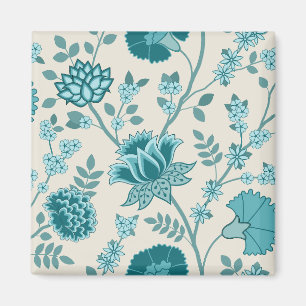 Imã Jacobean Floral Lg Patterna Teals em Creme