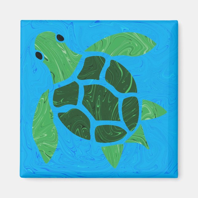 Imã Jade Green Sea Turtle no fundo do oceano azul (Frente)
