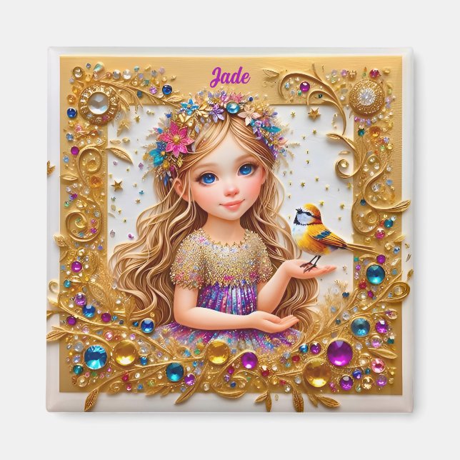 Imã JADE ~ Vintage Girl ~ Bird ~ (Frente)