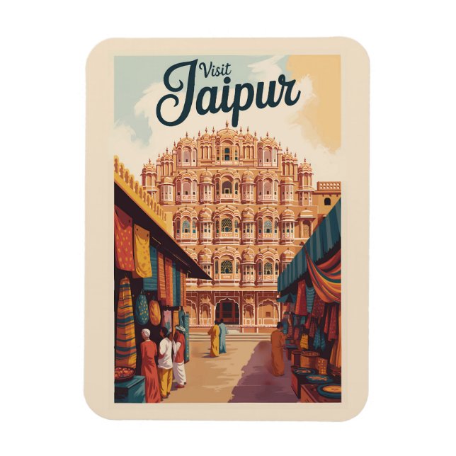 Ímã Jaipur India Hawa Mahal Ilustração Viagem Art (Vertical)