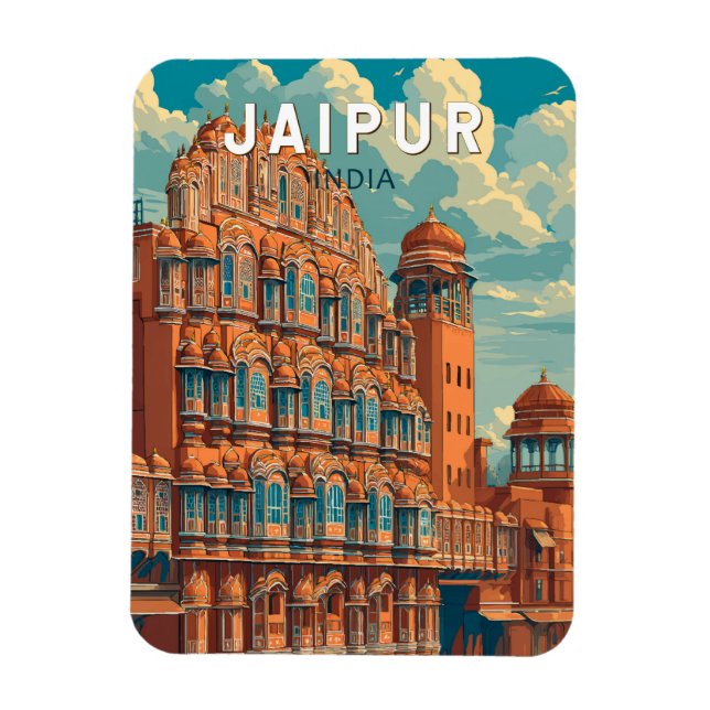 Ímã Jaipur India Illustração Viagem Art Vintage (Vertical)