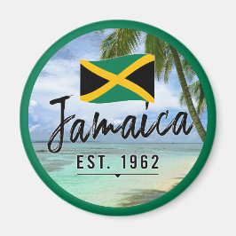 Imã "Jamaica Est. 1962" Beach With Jamaica Flag Art