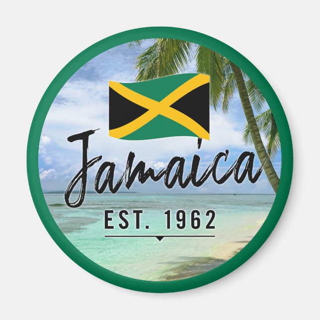 Imã "Jamaica Est. 1962" Beach With Jamaica Flag Art (Frente)