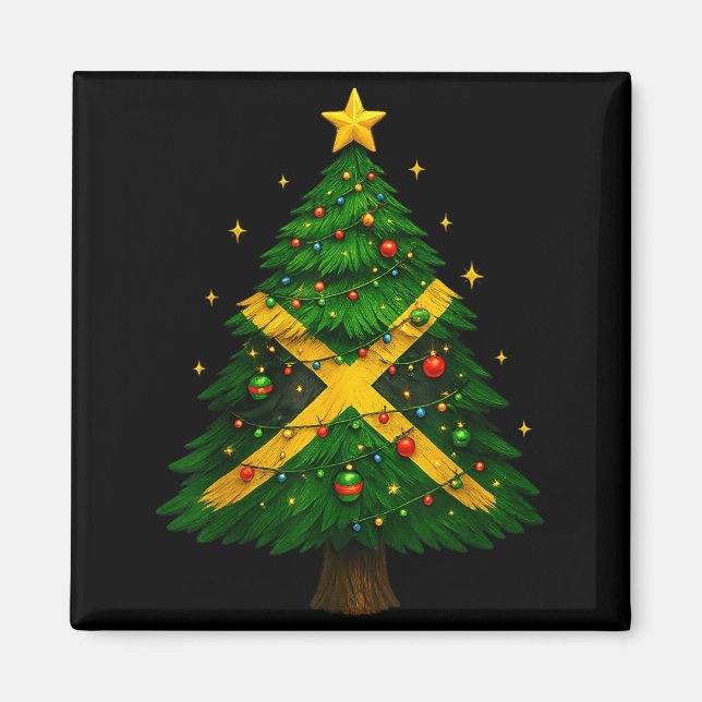 Imã Jamaican Christmas Tree Design, Festive Holiday Gr (Frente)