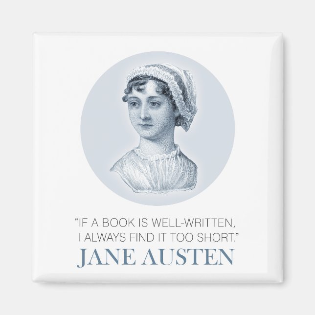 Imã Jane Austen Retrato e Citação na Leitura (Frente)