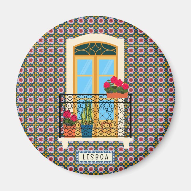 Imã Janela da casa de Lisboa com plantas e azulejos (Frente)