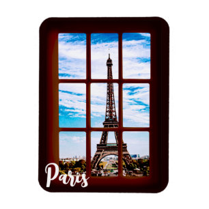 Ímã Janela de madeira com vista na torre Eiffel, Paris