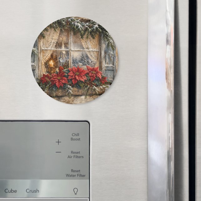 Imã Janela de Natal com Poinsettia Nevada (In Situ (Fridge))