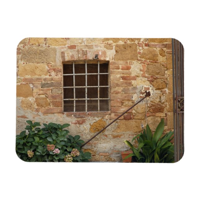 Ímã Janela e antiga parede de pedra, Pienza, Itália (Horizontal)