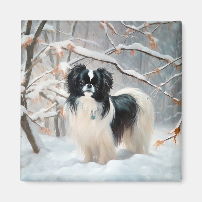 Imã Japanese Chin Deixe Nevar Natal (Frente)