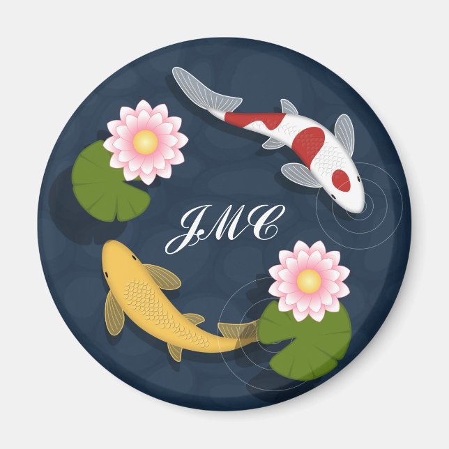 Imã Japanese Koi Fish Pond Monogram (Frente)