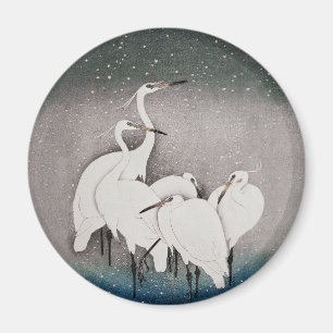 Imã Japonês Egrets Koson Cranes Winter Snow