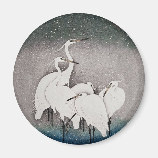Imã Japonês Egrets Koson Cranes Winter Snow (Frente)