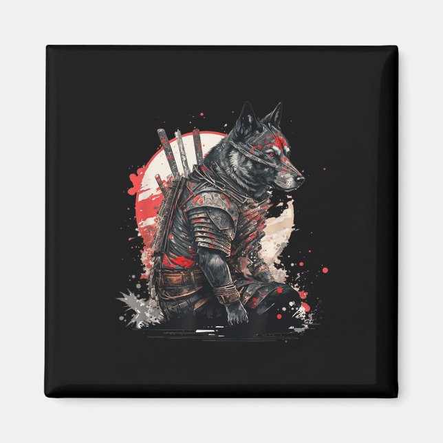 Imã Japonês Samurai Ninja Dog Kawaii Tattoo Graphic (Frente)