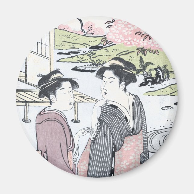 Imã Japonês Ukiyo-e Niwa nenhum hanami por Eishi (Frente)